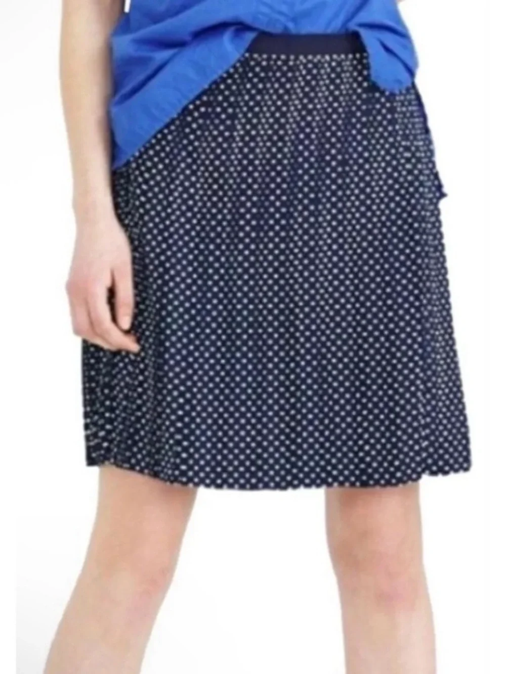 J. Crew Stitched Down Pleated Skirt Grid Dot Navy White Size 00
